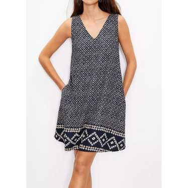 Medium LOFT Border Mosaic Pocket Swing Dress Slee… - image 1