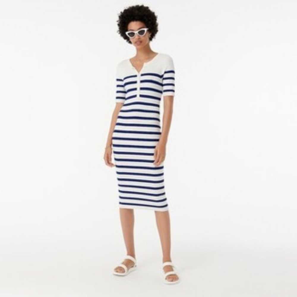 J.Crew Ribbed Blue Henley Bodycon Sweater Dress - image 2