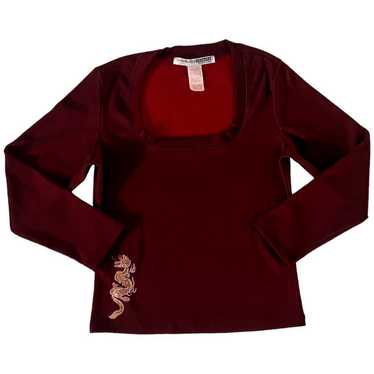 Vintage 90’s Burgundy Dragon Blouse - image 1