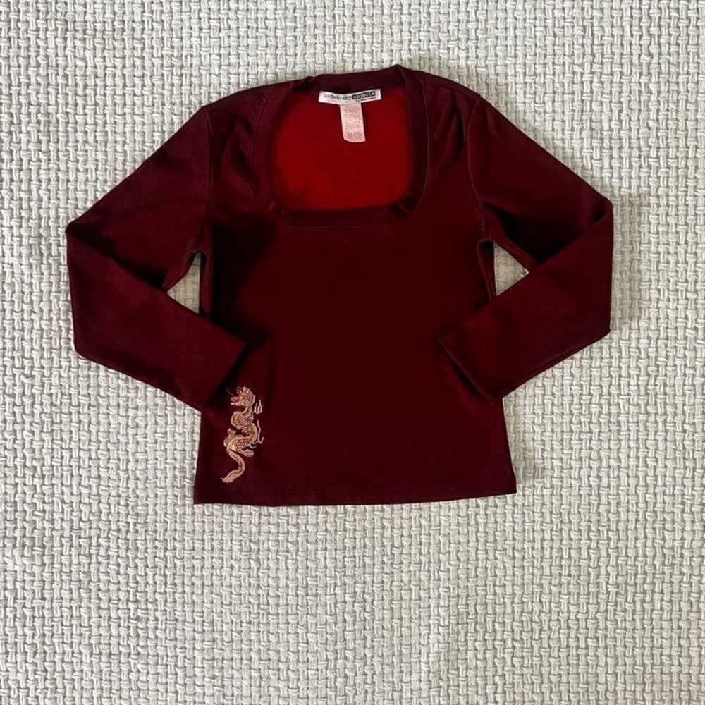 Vintage 90’s Burgundy Dragon Blouse - image 2