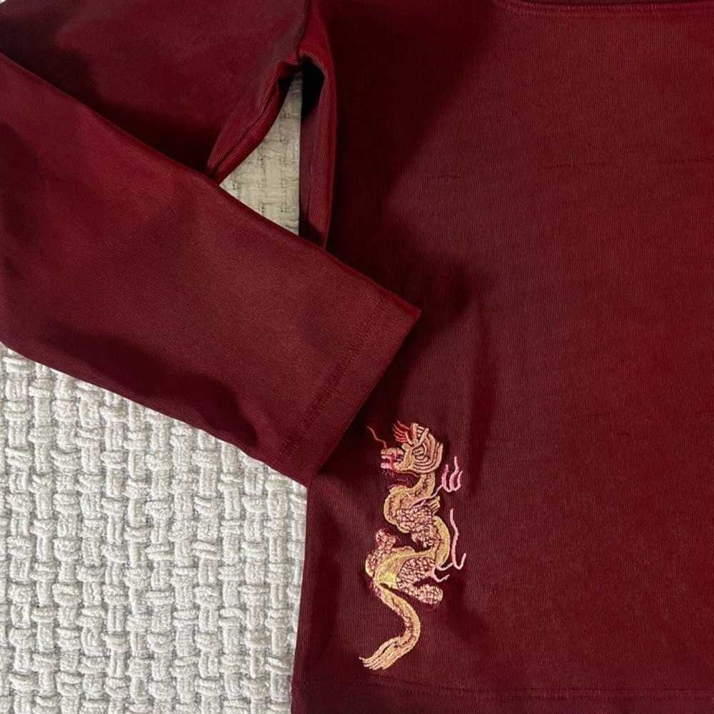 Vintage 90’s Burgundy Dragon Blouse - image 3