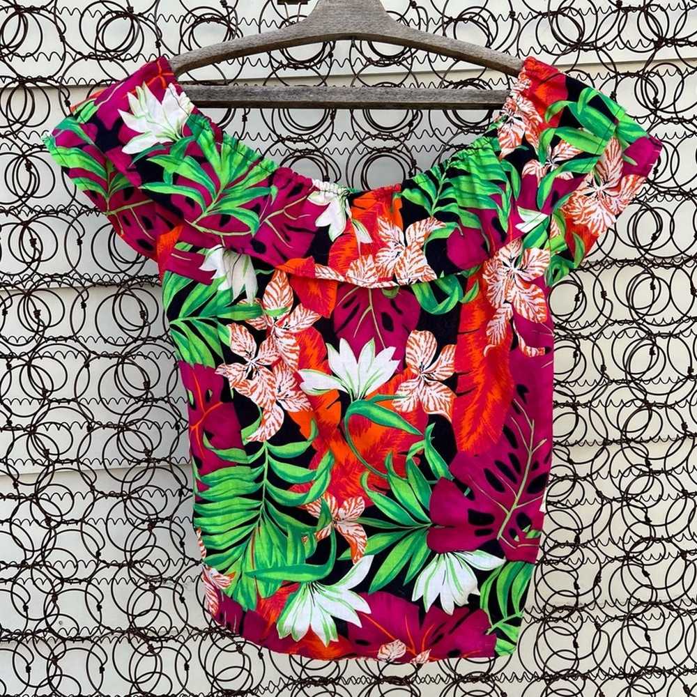 Vintage Circle T Hawaiian tropical floral off the… - image 2