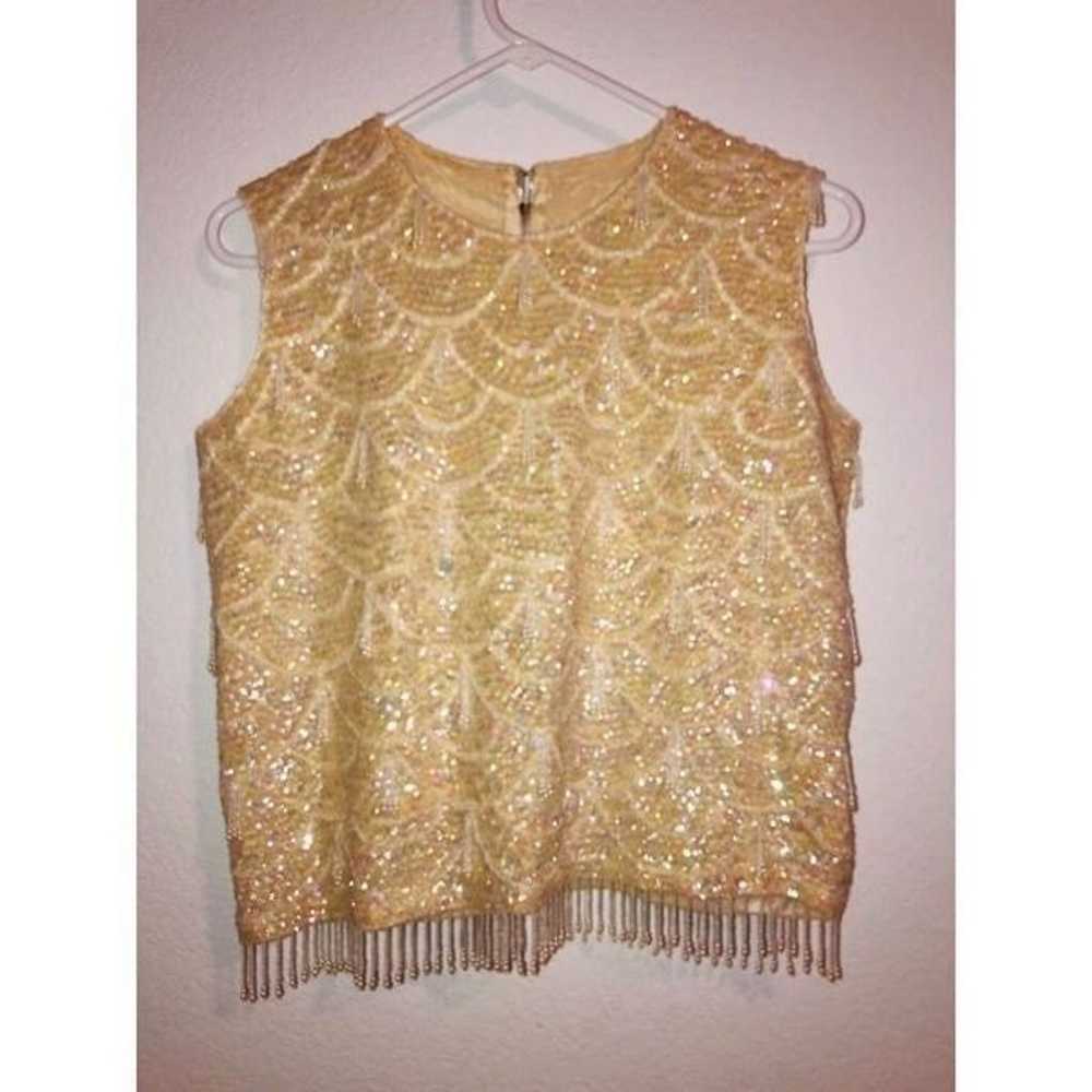 Vintage 1960’s sequin beaded cream mother of pear… - image 2