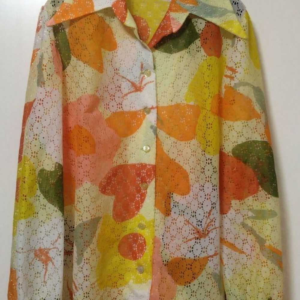 cyan vintage Shimokita blouse with a loose silhou… - image 5