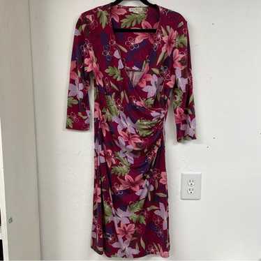 Tommy Bahama Burgundy Floral Wrap Dress Mini M