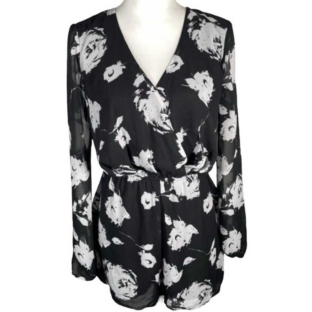 Aqua Black White Floral V Neck Empire Waist Long … - image 1