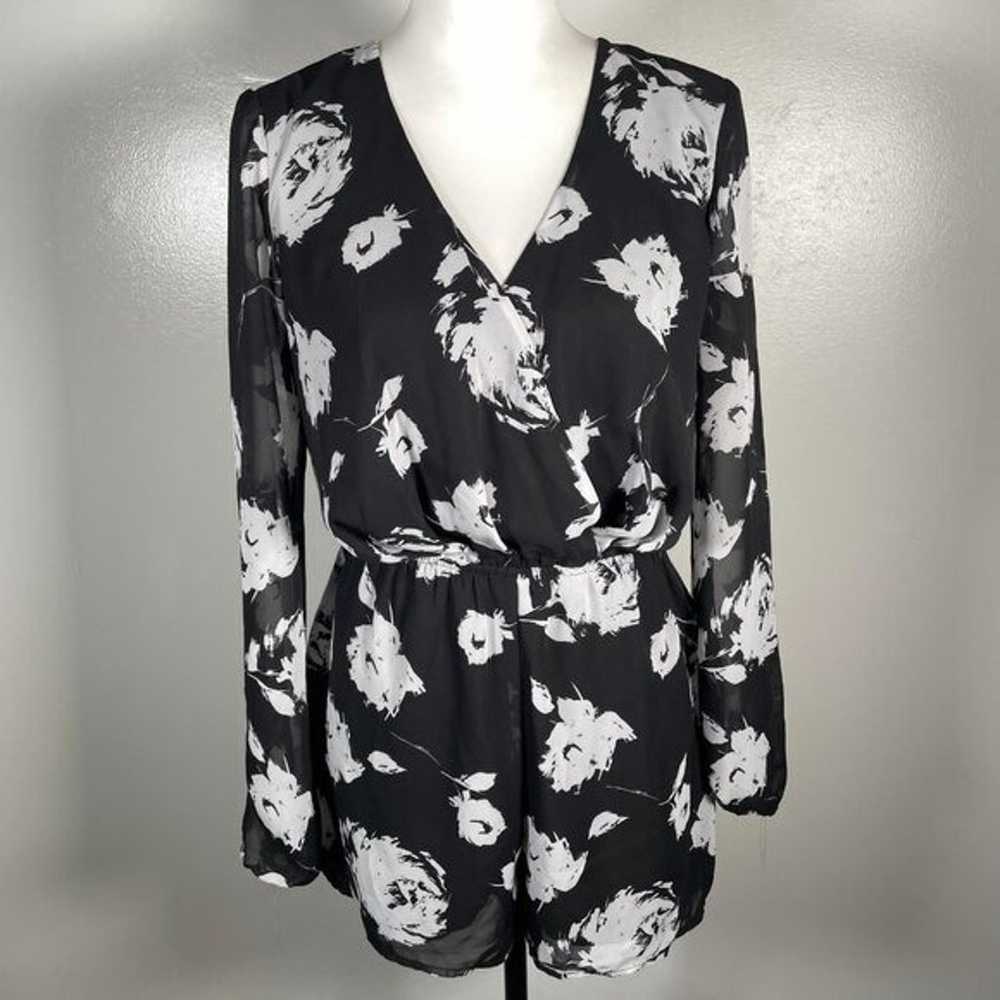 Aqua Black White Floral V Neck Empire Waist Long … - image 2