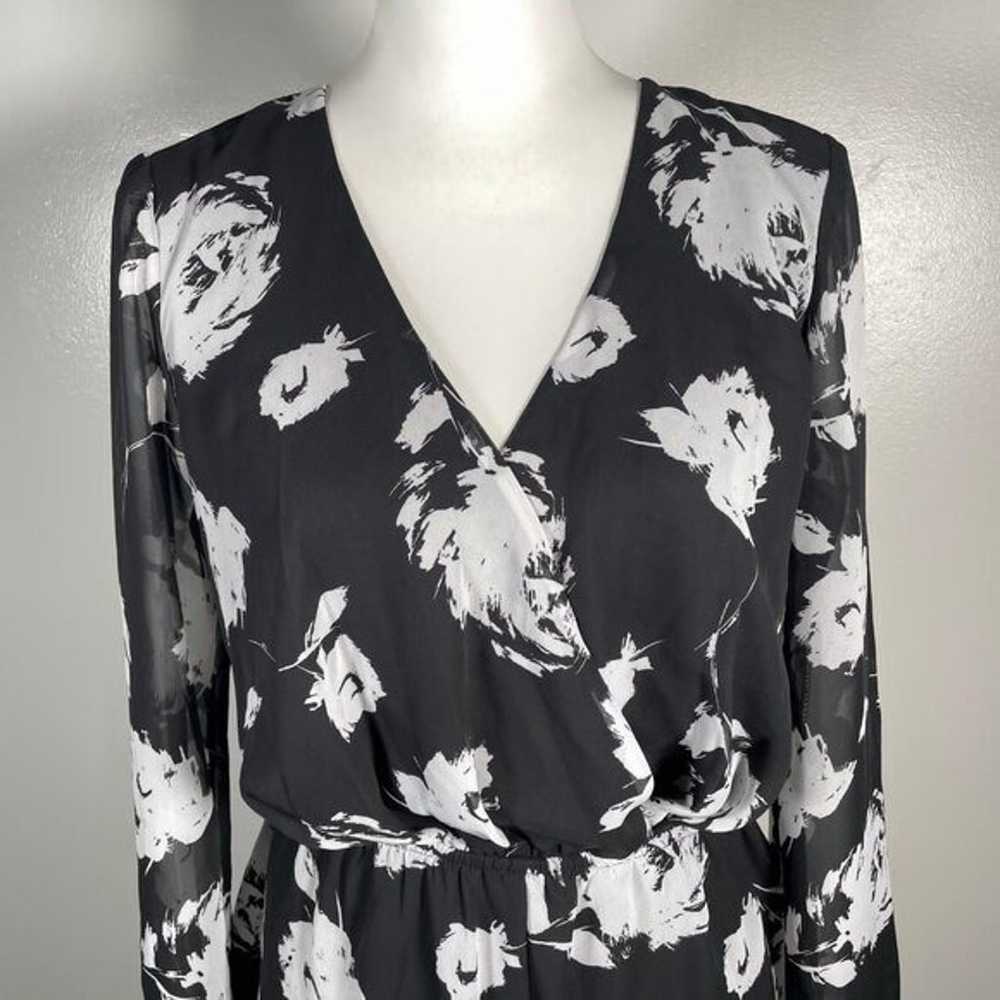 Aqua Black White Floral V Neck Empire Waist Long … - image 3