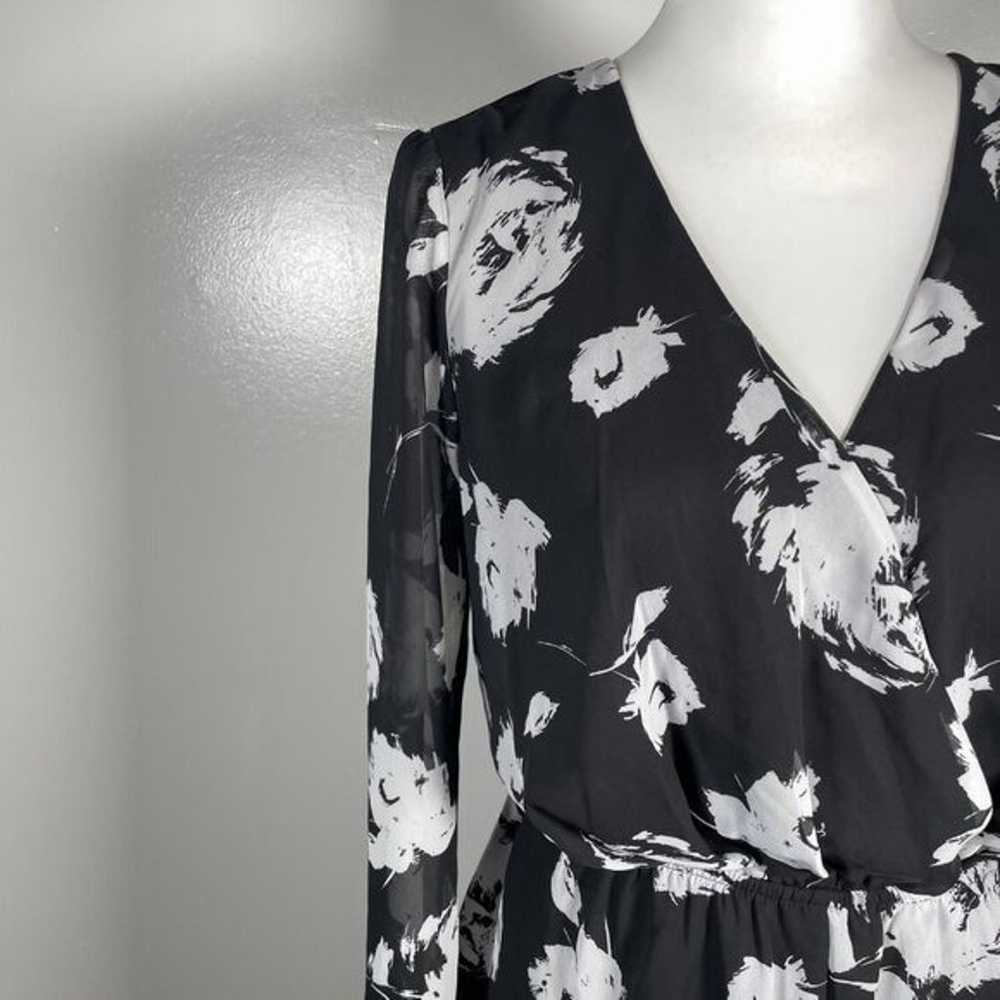 Aqua Black White Floral V Neck Empire Waist Long … - image 4