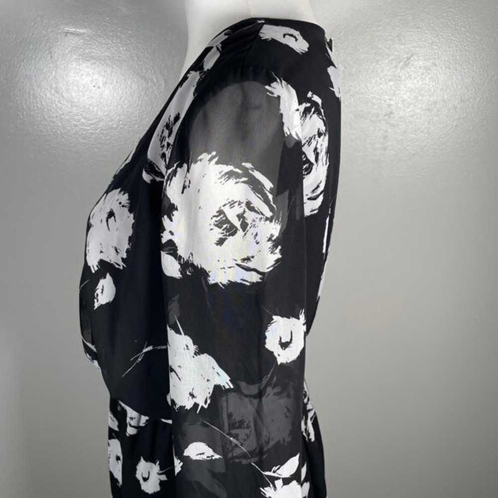 Aqua Black White Floral V Neck Empire Waist Long … - image 6