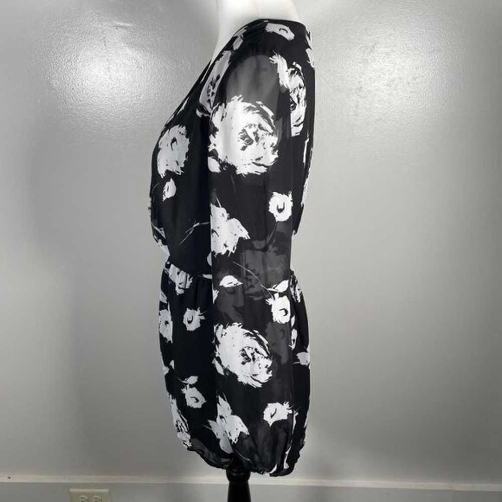 Aqua Black White Floral V Neck Empire Waist Long … - image 7