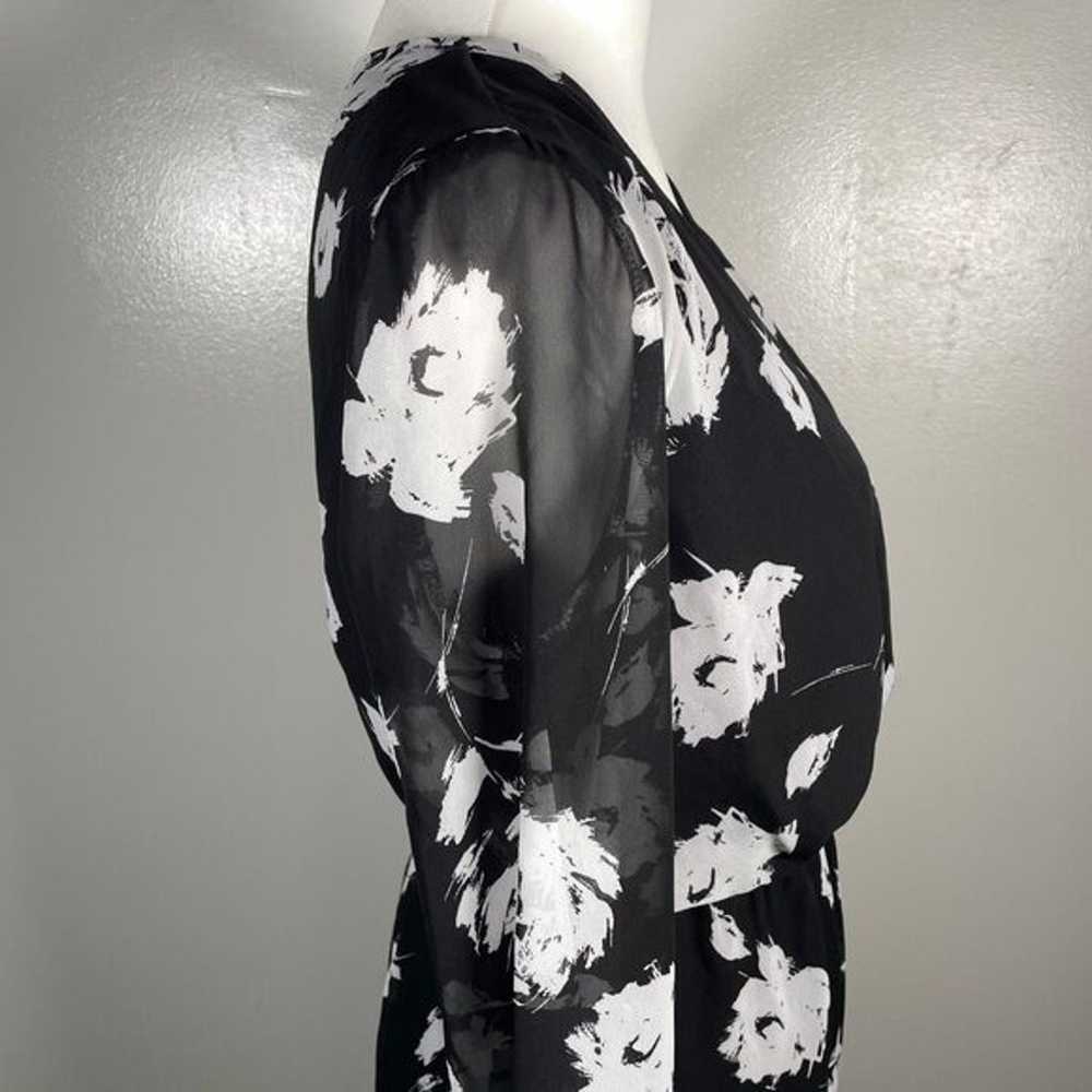 Aqua Black White Floral V Neck Empire Waist Long … - image 8