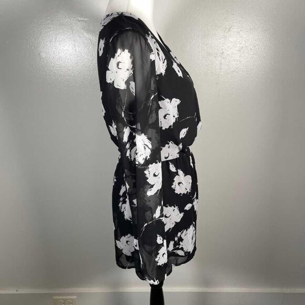 Aqua Black White Floral V Neck Empire Waist Long … - image 9