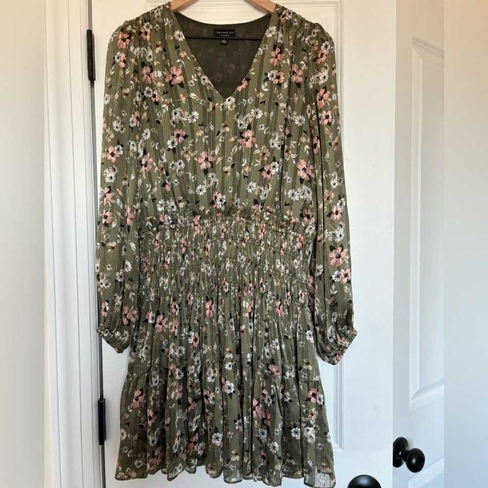 Current Air Green Floral Long Sleeve Flowy Mini D… - image 1