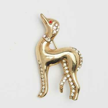 Cute vintage gold tone pave crystals hound dog wh… - image 1