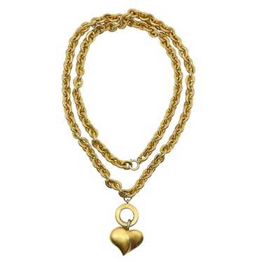 【Givenchy】Gold-Tone Stone Heart Pendant Necklace, GIVENCHY Heart Light Stone Necklace Accessories Gold Tone