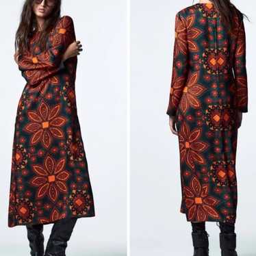 NEW Zara Midi Dress w Pockets SMALL Ethnic Floral… - image 1