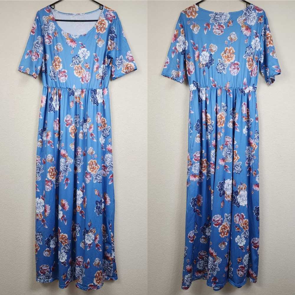 Baby Blue Large Floral Summer Dress - image 1