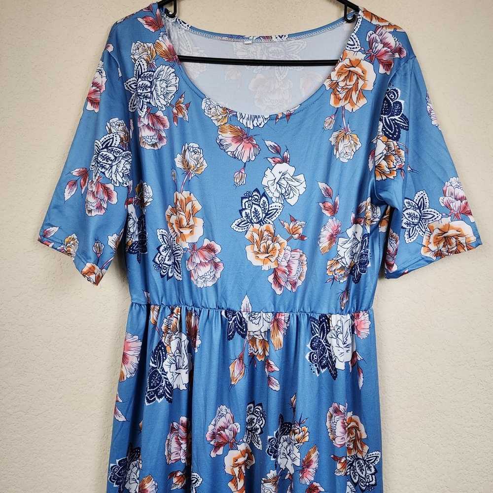 Baby Blue Large Floral Summer Dress - image 4