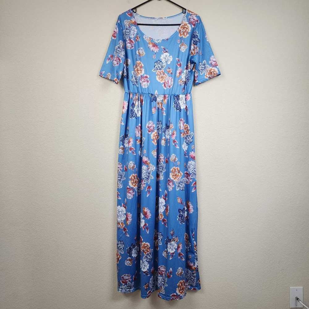 Baby Blue Large Floral Summer Dress - image 5