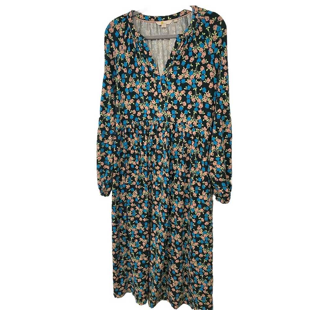 Boden Jersey MIDI Floral Sz 12 Long Sleeve Dress - image 2