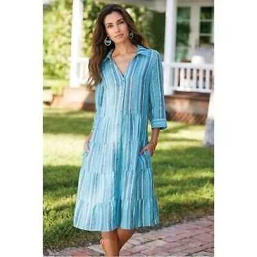 Soft Surroundings Linen Dress Womens Size XL Aqua… - image 1