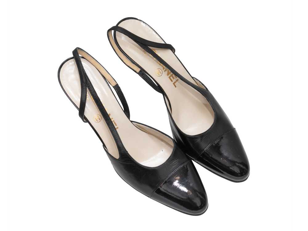 Black Chanel Patent Leather Slingbacks Size 37 - image 2