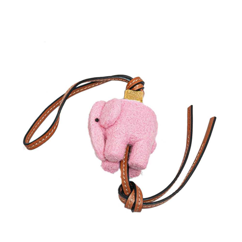 Pink LOEWE Felt and Calfskin Elephant Bag Charm - image 1