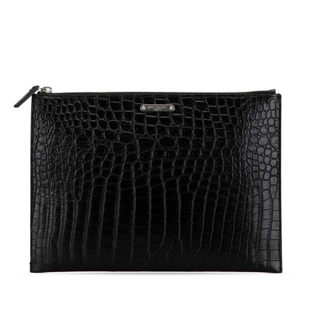 Black Saint Laurent Croc Embossed Leather Clutch - image 1