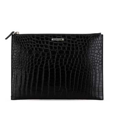 Black Saint Laurent Croc Embossed Leather Clutch - image 1