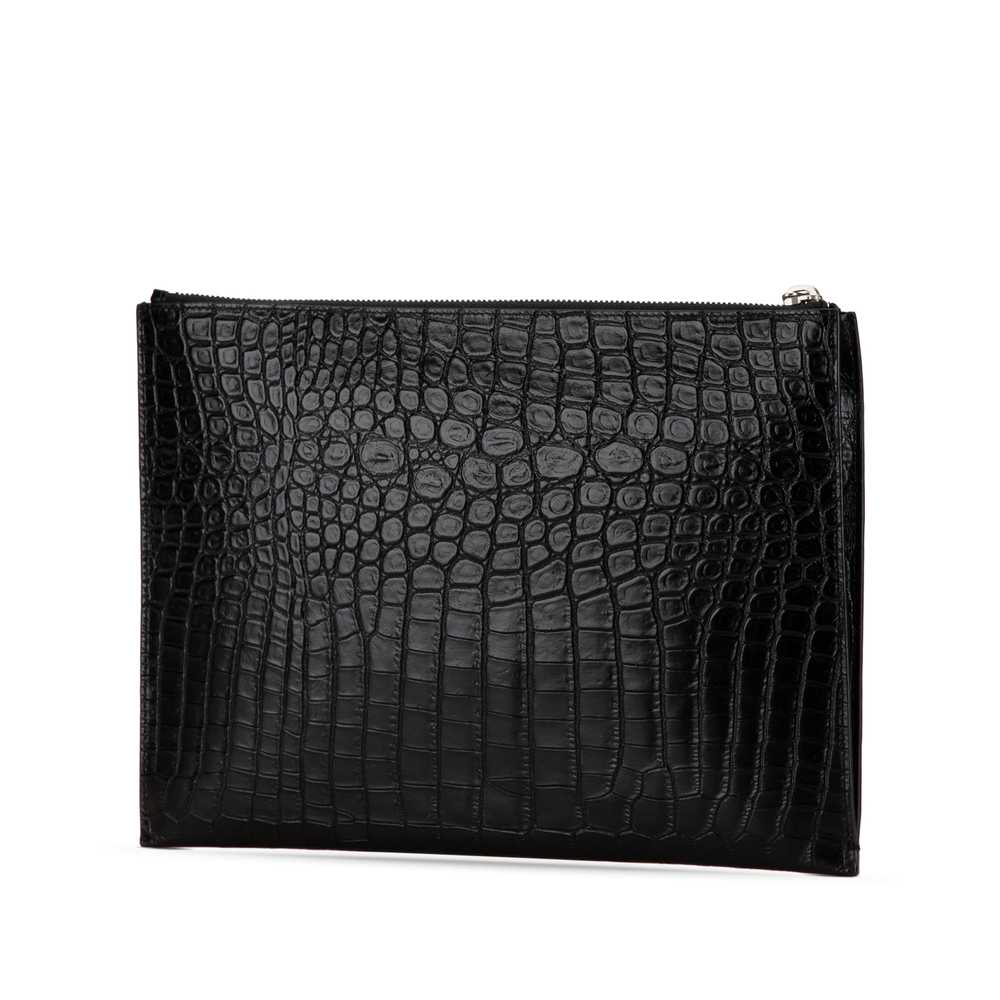 Black Saint Laurent Croc Embossed Leather Clutch - image 2