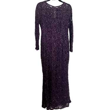 Marina formal gown Purple lace w/ sequin long sle… - image 1