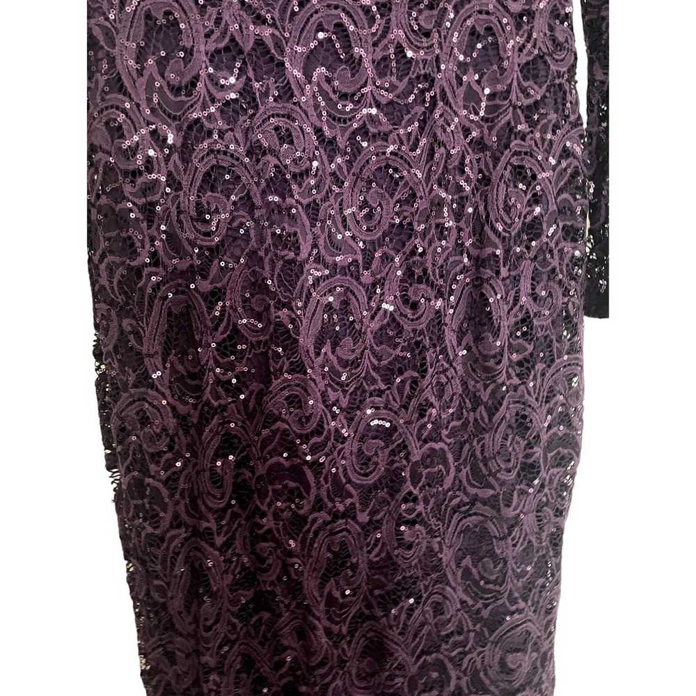 Marina formal gown Purple lace w/ sequin long sle… - image 2