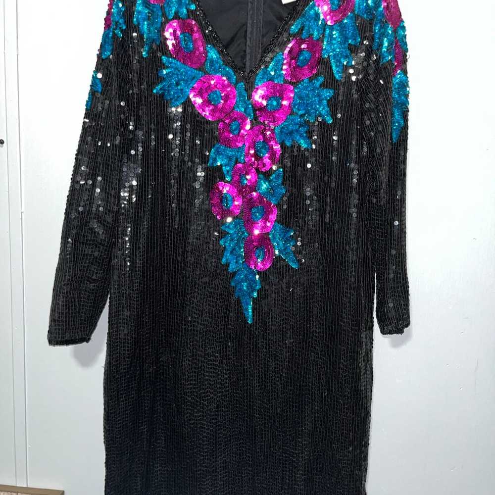 VTG Elegance Anujan Black Sequin Party Dress Size… - image 2