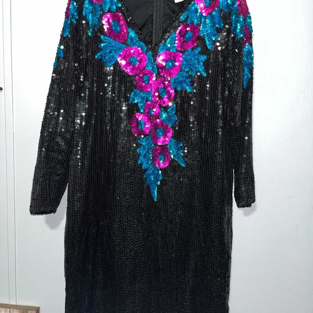 VTG Elegance Anujan Black Sequin Party Dress Size… - image 3