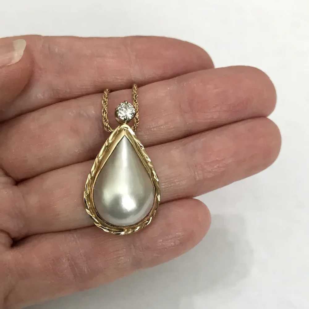 Gorgeous! 14K YG Mabe Pearl and Diamond Pendant - image 3