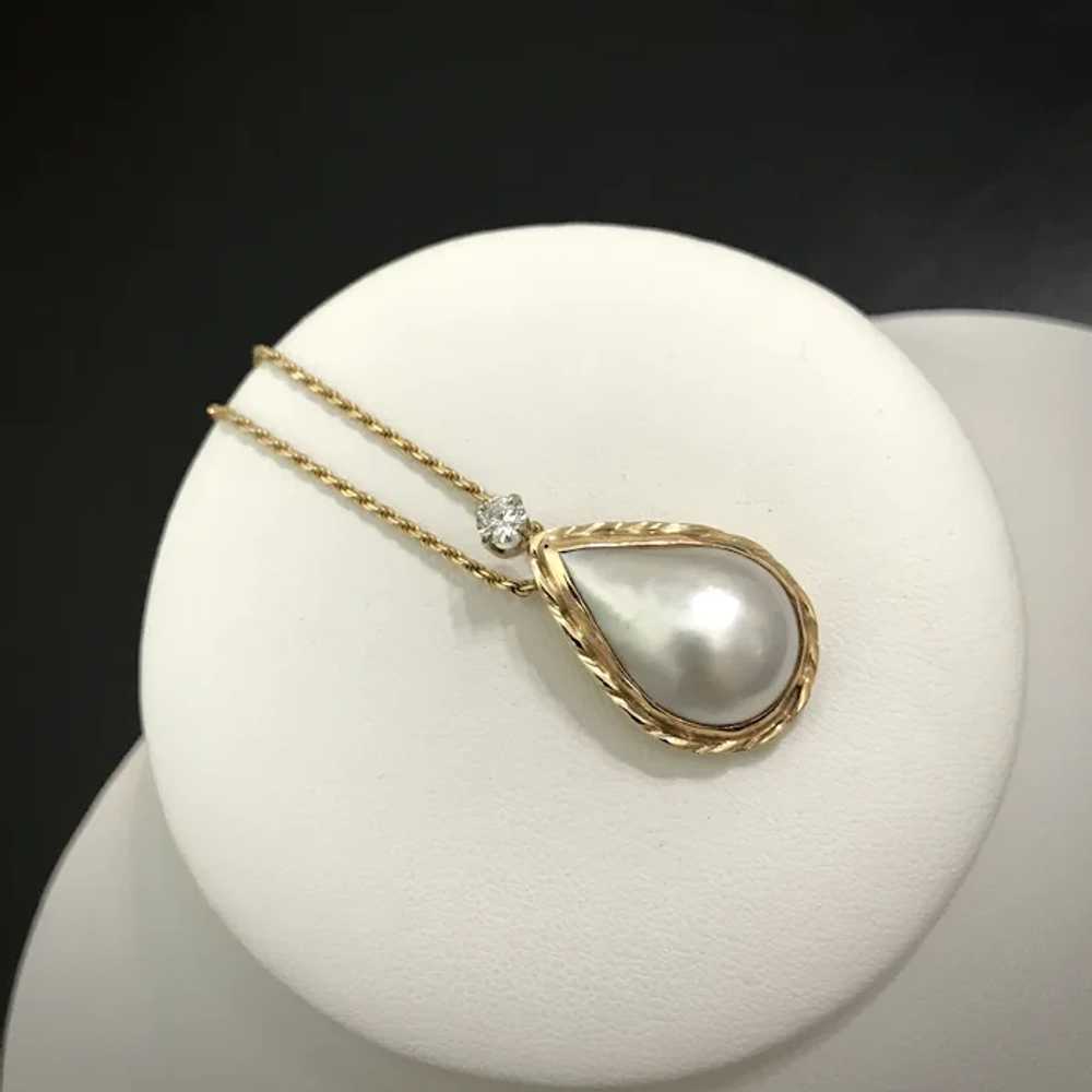 Gorgeous! 14K YG Mabe Pearl and Diamond Pendant - image 4