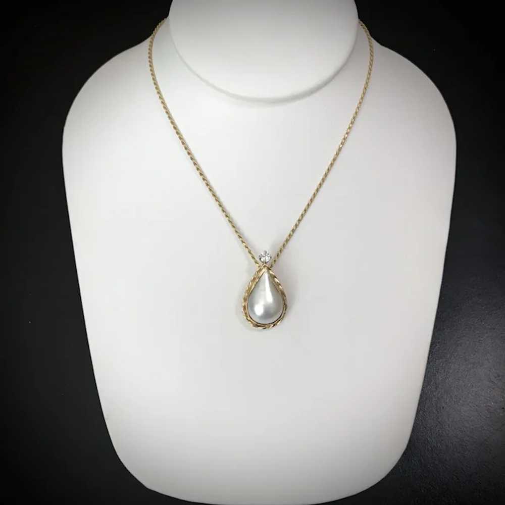 Gorgeous! 14K YG Mabe Pearl and Diamond Pendant - image 5