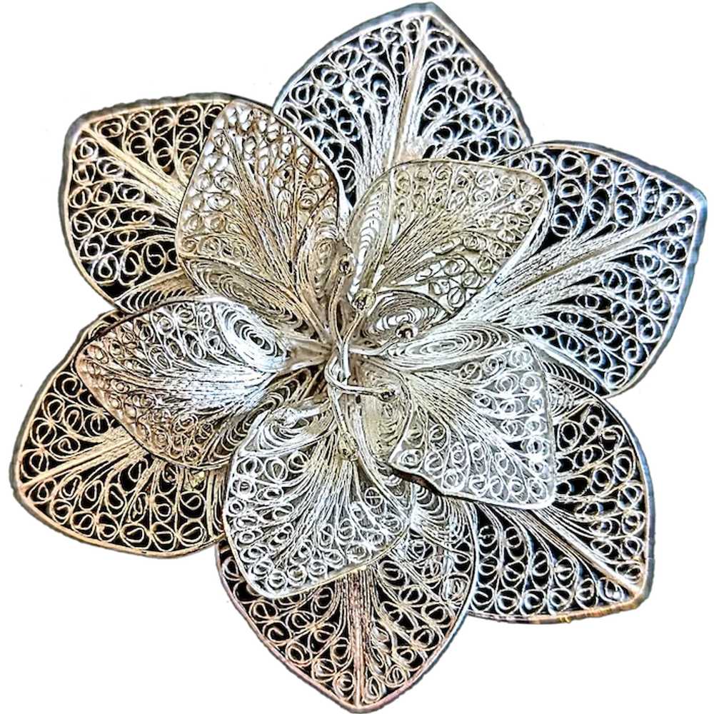 CHRISTMAS Flower or Poinsettia Large Sterling sil… - image 1