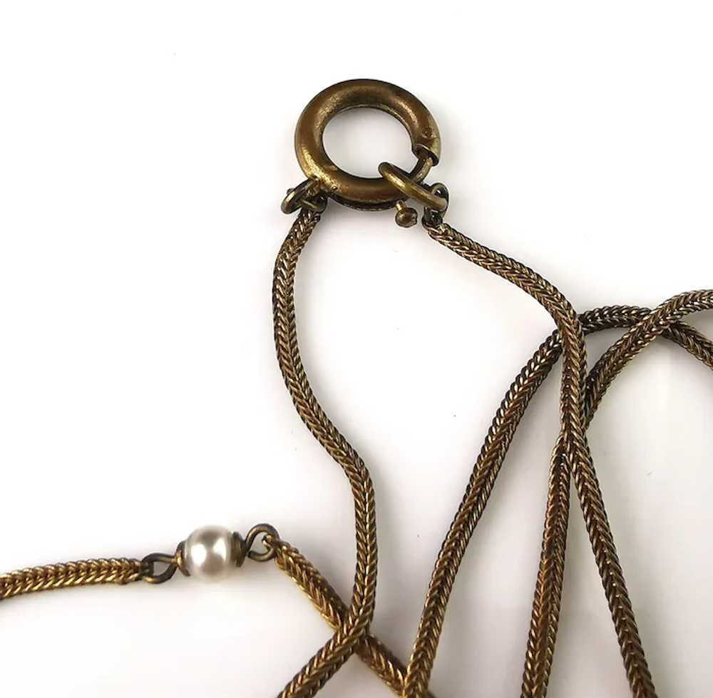 Antique gold plated lariat necklace, Edwardian, F… - image 10