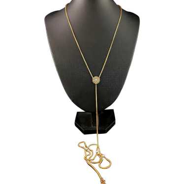 Antique gold plated lariat necklace, Edwardian, F… - image 1