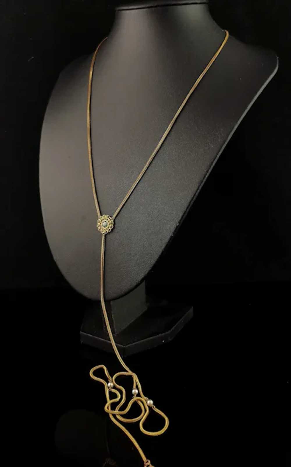 Antique gold plated lariat necklace, Edwardian, F… - image 3