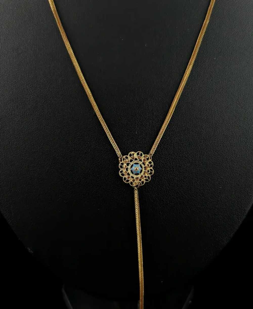 Antique gold plated lariat necklace, Edwardian, F… - image 4