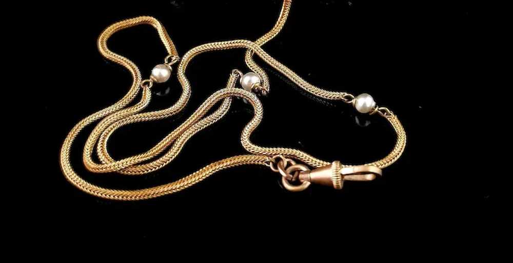 Antique gold plated lariat necklace, Edwardian, F… - image 5