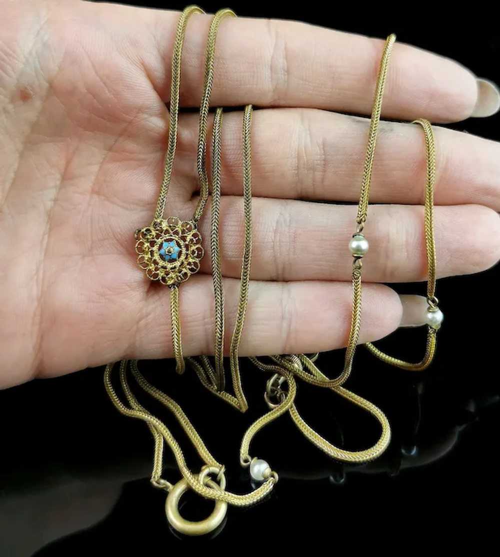 Antique gold plated lariat necklace, Edwardian, F… - image 7