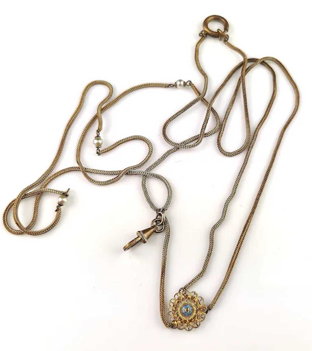 Antique gold plated lariat necklace, Edwardian, F… - image 8