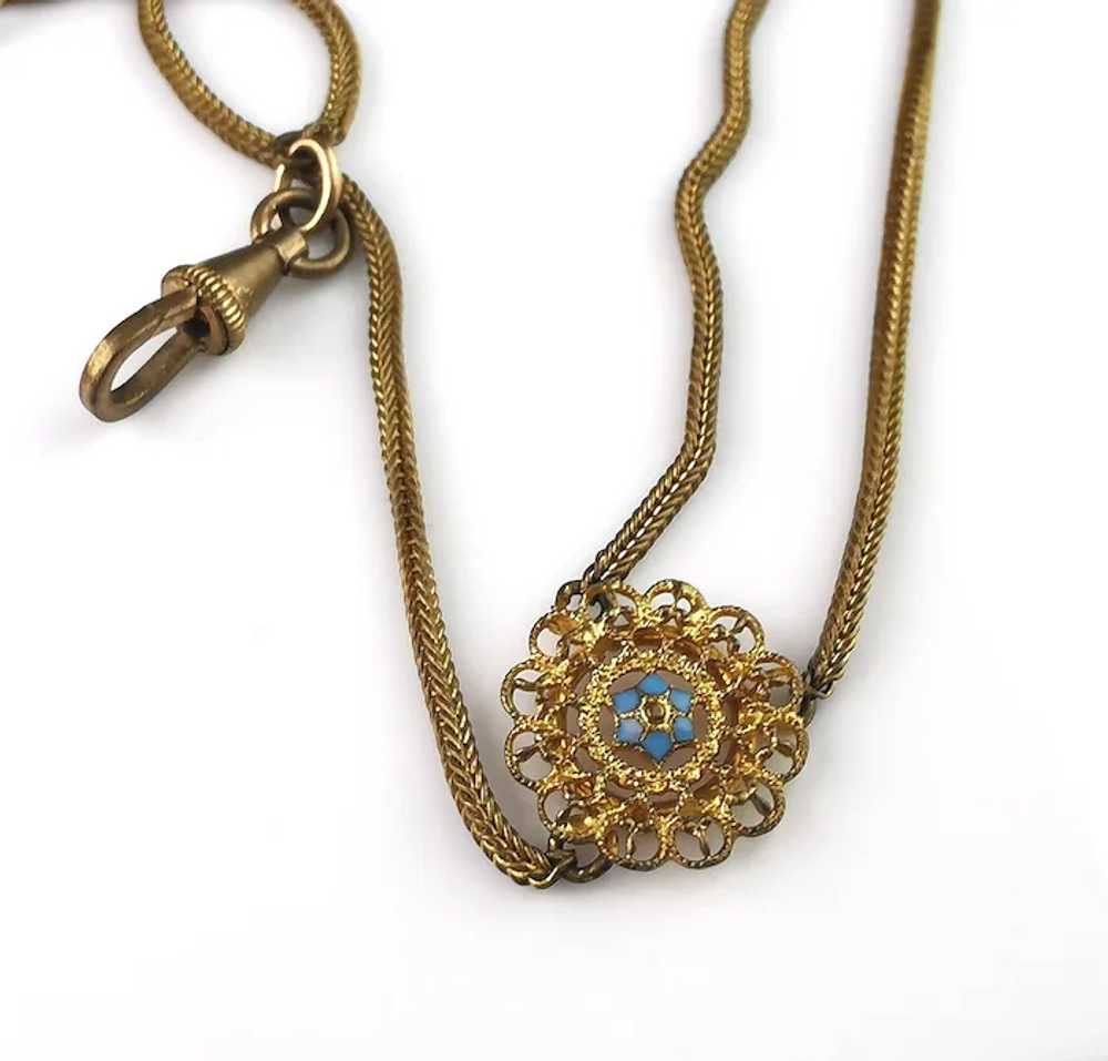 Antique gold plated lariat necklace, Edwardian, F… - image 9