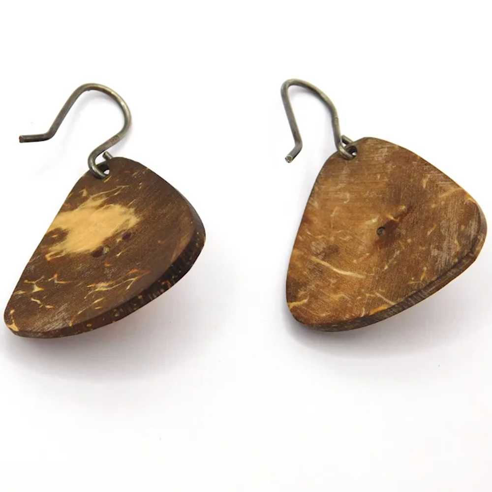 Rustic Amber Coconut Shell Earrings - image 4