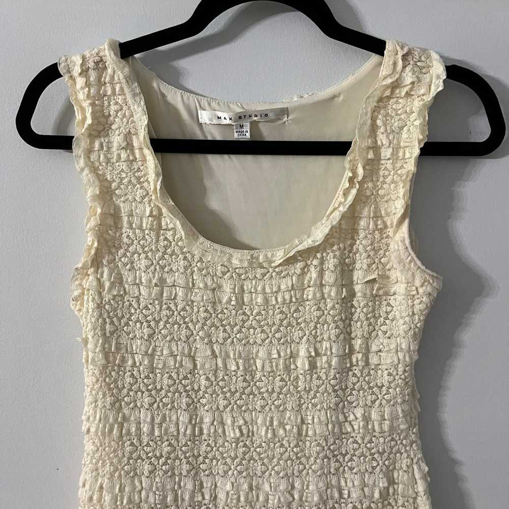 Max Studio Stretch Lace Ivory Tank Dress Size Med… - image 2