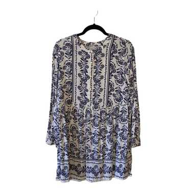 LOFT 8 long sleeve dress floral blue white Victor… - image 1